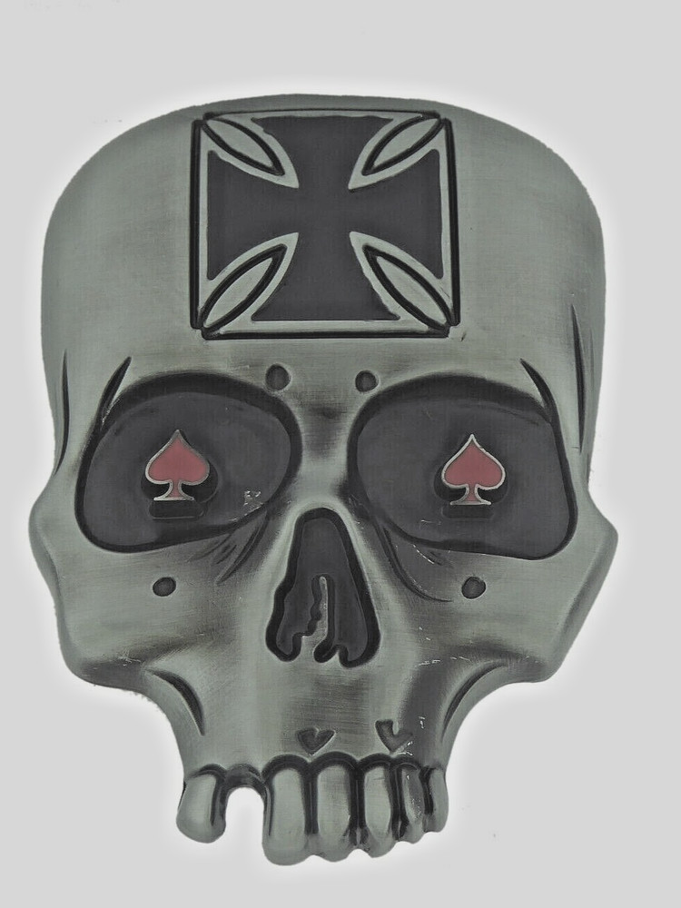 Skull Belt Buckles Gray Vintage Metal Halloween Party Costume Ace of Spade Red