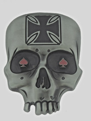 Skull Belt Buckles Gray Vintage Metal Halloween Party Costume Ace of Spade Red