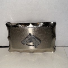 Vintage Brushed / Polished Nickel Horse Head Western Belt Buckle