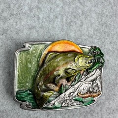 Vtg 1984 Siskiyou Buckle Co Salmon Fish Enameled Belt Buckle S-30 6.9 oz