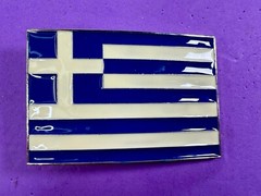 Greece Country in the Balkans Flag White Blue Enameled Patriotic Belt Buckle