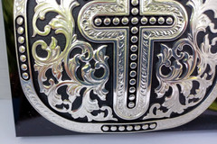 Nocona Belt Co Western Style 3703636 Belt Buckle Silver Tone Cross 4&Prime; x 3.5&Prime; NEW