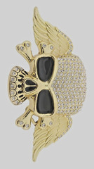 Skull Belt Buckle Crossbone Feather Skeleton Halloween Pirate Costume Bling Gold