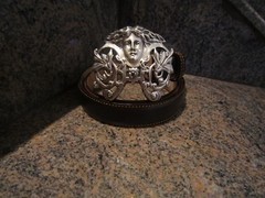 RARE! LIMITED! KIESELSTEIN MEDUSA BELT BUCKLE AND BROWN LEATHER BELT SIZE 2