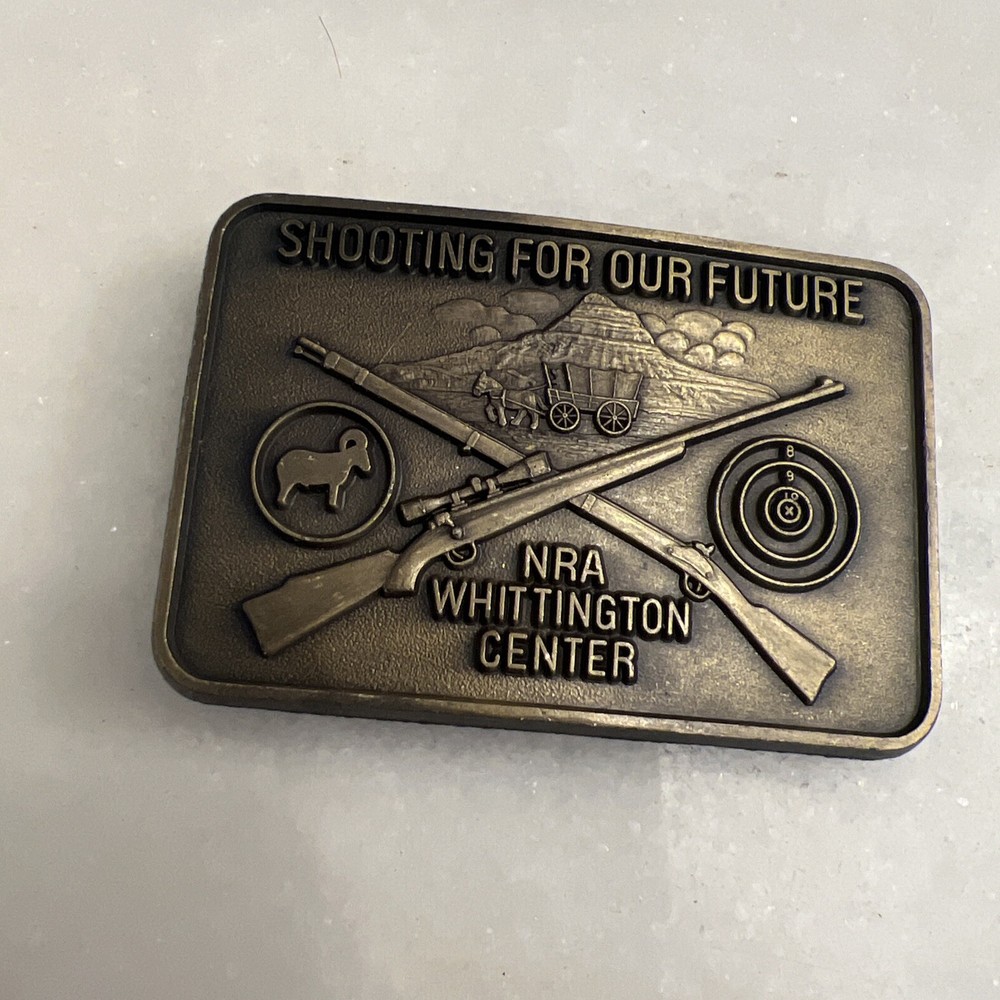 Vintage NRA Belt Buckle Whittington Center Shooting Cross Rifles Brass