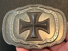 Iron Cross belt buckle, Maltese style symbol with dark enameled finish