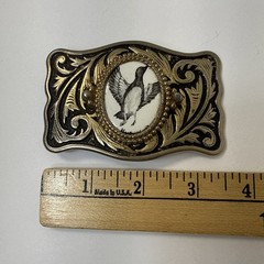 Vintage Canadian Goose In Flight Raised Belt Buckle Silver And Gold Toned Metal