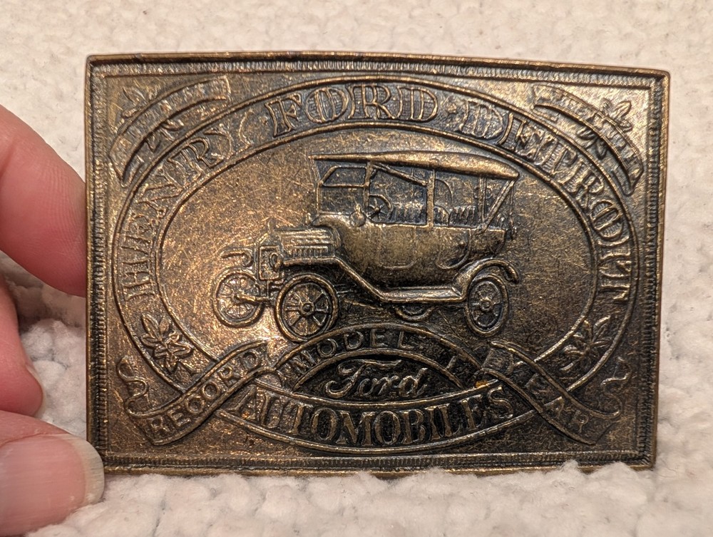 Vtg Heavy Solid Pewter Henry Ford Automobiles Model T Detroit Belt Buckle