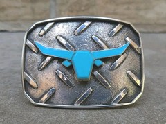 Douglas Magnus Santa Fe Turquoise Longhorn Sterling Diamond Plate Trophy Buckle