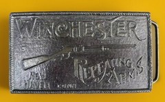 Vintage Brass Belt Buckle Winchester Repeating Arms New Haven Conn Rifle Guns