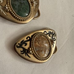 Lot of 2 Blue-Gray & Tan Stones Belt Buckles Silver