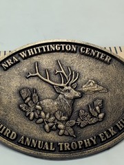 NRA Whittington Center Belt Buckle 3rd Annual Trophy Elk Hunt Buck Deer 3.5×2.5