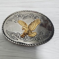 Bald Eagle Belt Buckle Gold & Silver Tone Made In USA 3&Prime;×2.5&Prime; America