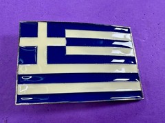 Greece Country in the Balkans Flag White Blue Enameled Patriotic Belt Buckle