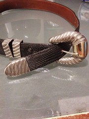 Rare Chet Vogt 14k Gold .925 Sterling Belt Buckle Set Size 28 black lizzard