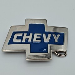 Chevy Bowtie Belt Buckle Blue Enamel Metal (Unbranded)