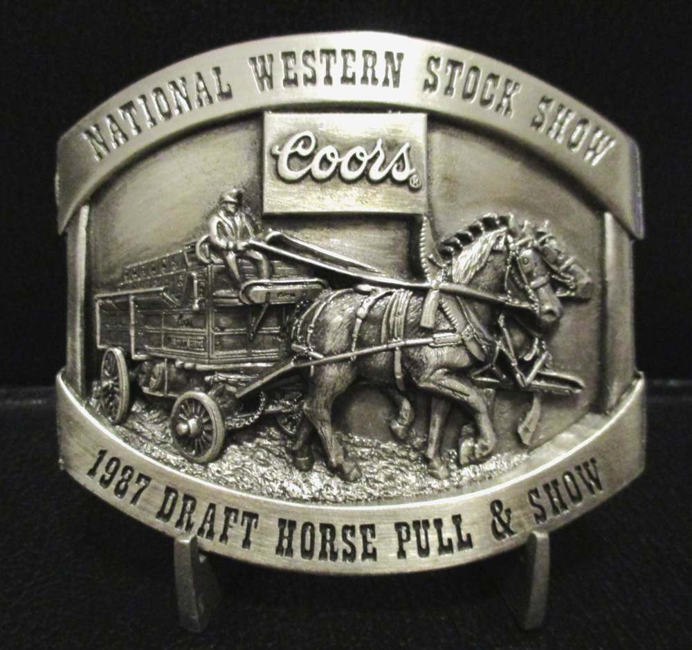 Coors Beer National Western Stock Show Belt Buckle 1987 Draft Horse Pull Show LE