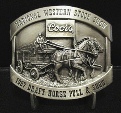 Coors Beer National Western Stock Show Belt Buckle 1987 Draft Horse Pull Show LE