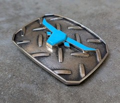 Douglas Magnus Santa Fe Turquoise Longhorn Sterling Diamond Plate Trophy Buckle
