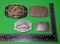 Lot of 4 Belt Buckles ~ Horse Head Jack Daniels Old No. 7 Fish Ariat