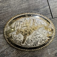 Crumrine Western Bronze Belt Buckle Gold Tone Bucking Horse made in USA