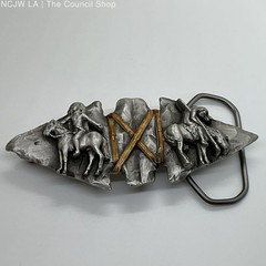 VTG. Native American Double Arrow Indians On Horses 1.75&Prime; Belt Buckle- 4&Prime; Long