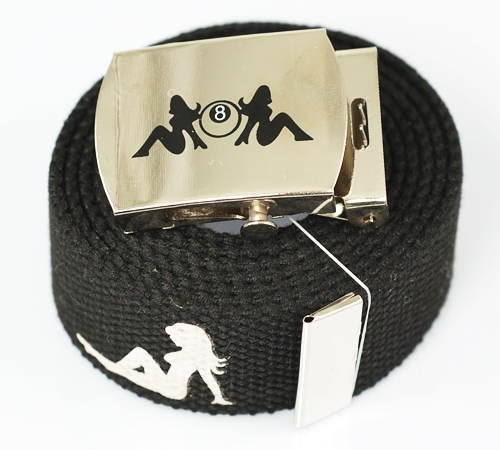 « LADY EIGHT BALL » MILITARY CANVAS WEB BELT & BUCKLE 60 INCHES