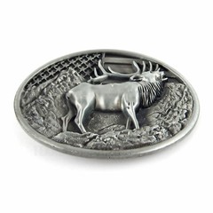 Elk Deer American Flag Belt Buckle USA Hunter Antique Silver Fits 1.5&Prime; Belts