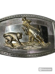Belt Buckle Mens Cowboy Horse Steer Tri Color