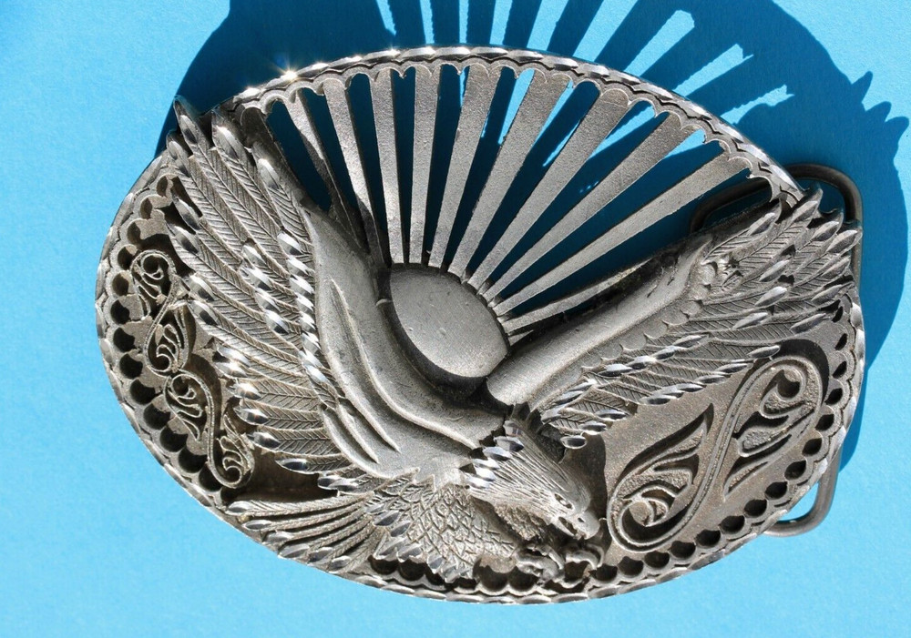 EJC Men&rsquo;s American Eagle Belt Buckle Silver Tone Rising Sun Western Patriotic