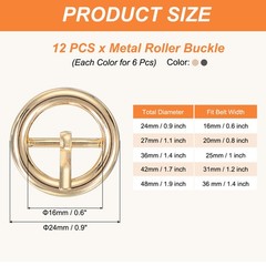 12Pcs 0.6&Prime; Single Prong Belt Buckle Metal Roller Buckle Light Gold/Black