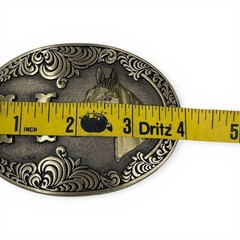 Western Horse Brass Belt Buckle Engraved Initial M Cowboy Rodeo Equestrian