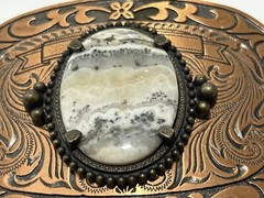 Agate Gemstone Bronze Western Style Belt Buckle, Pre-Owned