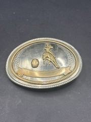 Vintage Metal Belt Buckle, Nickle Silver, Barrel Racing, Horse, Rodeo – Shines
