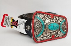 Tibetan Silver Belt Buckle Leather waist trap Turquoise Coral Clasp, B50