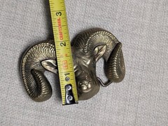 vintage 1970s belt buckle RAM longhorn SOLID BRASS mountain goat WESTERN cowboy