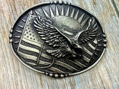USA American Eagle Soaring Over Flag Sunrise Sunshine Patriotic Belt Buckle