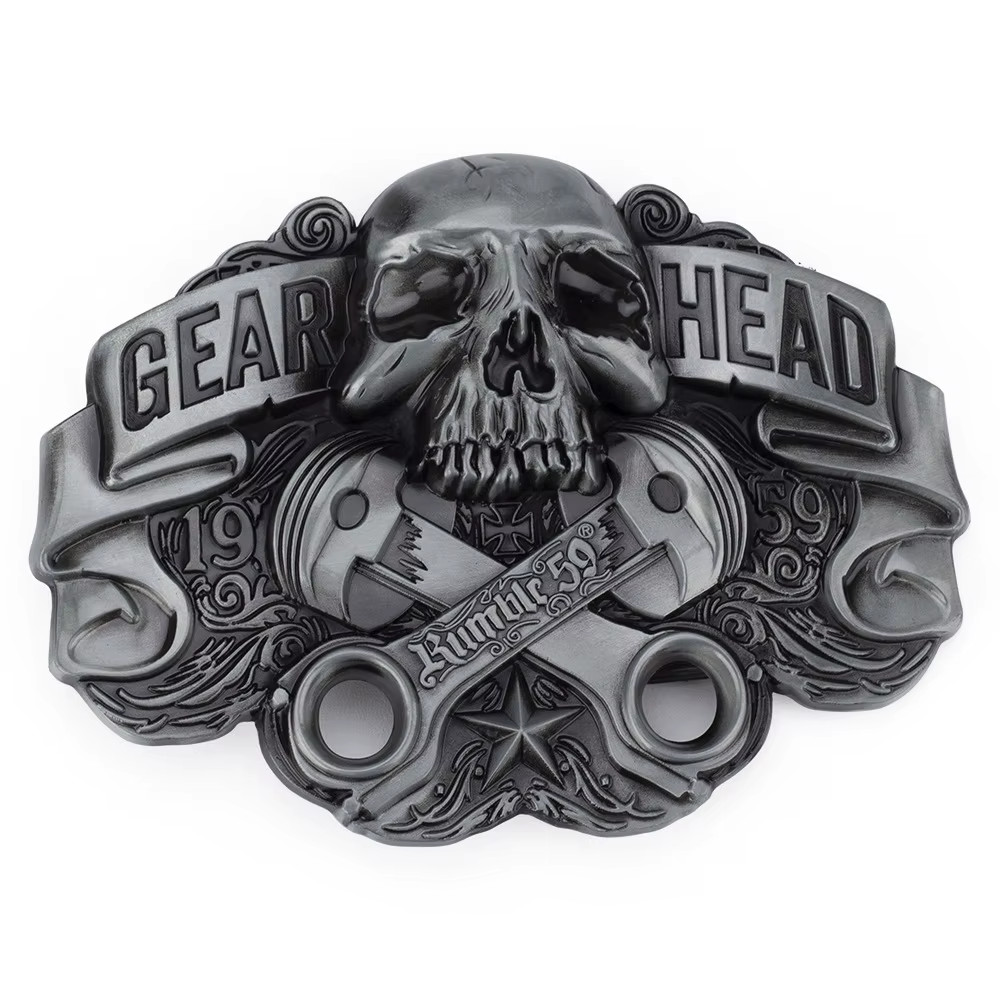 Metal Zinc Alloy Belt Buckle Western Cowboy Gear Head Skull Casual Fashion Style