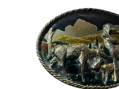 Vtg The Great American Buckle Co Seria 1980 Buck Deer Enamel Oval Belt Buckle