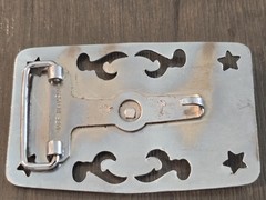 Vintage Silver Tone Cowboy Boots Spurs Belt Buckle With Cutout Pattern & Stars