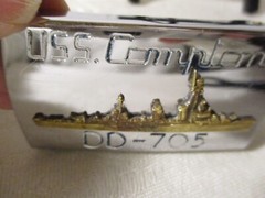 USS. COMPTON DD-705 METAL & BRASS NAVAL BELT BUCKLE