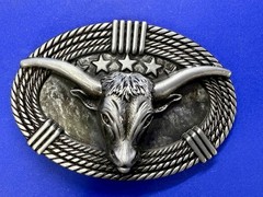 Texas Longhorn Cow Bull Head Steer Rope Border Rodeo Cowboy Belt Buckle