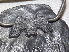 VINTAGE HUNTING DEER DOE BUCKS 1991 C & J MADE IN USA METAL BELT BUCKLE