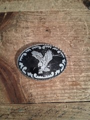 Vintage Eagle Belt Buckle Black Silver Tone Oval Rockmount