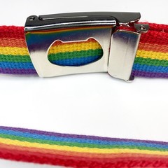 Canvas Rainbow Belt with Heart Flip Top 1.25&Prime; Wide Buckle