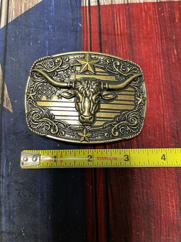 Bullhead Gold USA Flag Belt Buckle 3 1/2” NEW FREE SHIP