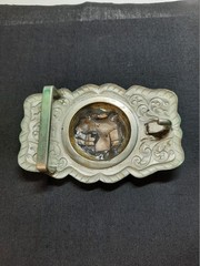VINTAGE NICKEL SILVER WESTERN SADDLE THEME BELT BUCKLE Intricate Filigree Design