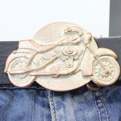 Motorcycle Belt Buckle Antique Copper Rustic Western Look Biker Metal Design