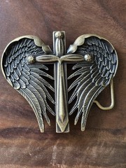 Western heart and Winged Cross Belt Buckle 3D
