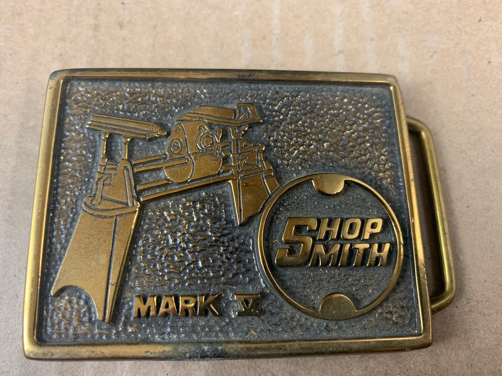 Vintage Brass Shop Smith Mark 5 USA Teacher Tool Belt Buckle HTF Dad Gold Tone